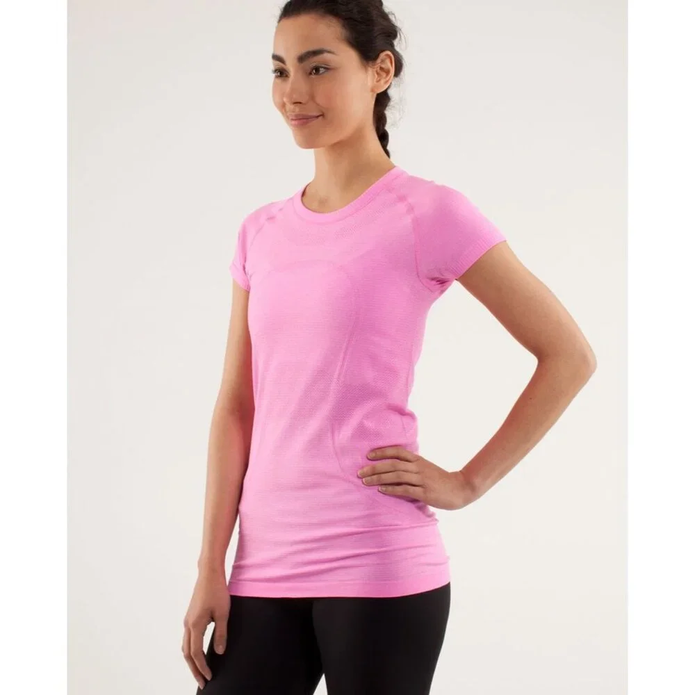 Lululemon Run Swiftly Tech Short Sleeve Pink Athletic Shirt Sz 8 - Picture 3 of 7